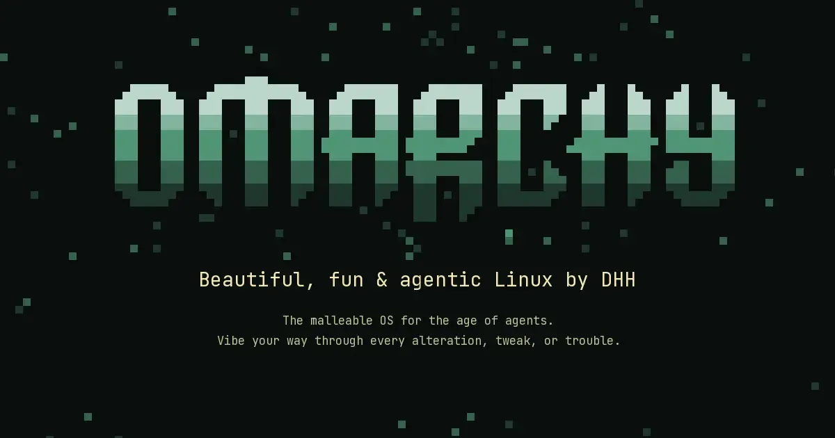 Das Omarchy-Logo mit dem Slogan Beautiful, fun and agentic Linux by DHH