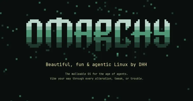 Das Omarchy-Logo mit dem Slogan Beautiful, fun and agentic Linux by DHH